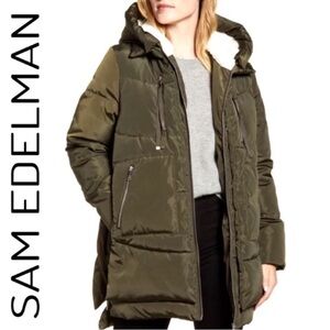 Sam Edelman Faux Shearling Lined Puffer Coat, Army Green, Size Large